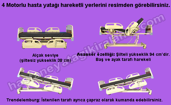 4 Motorlu hasta yatağı trendelemburğ özellikli